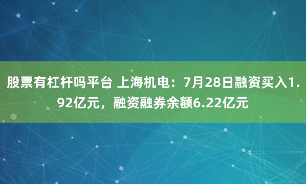 股票有杠杆吗平台 上海机电：7月28日融资买入1.92亿元，融资融券余额6.22亿元